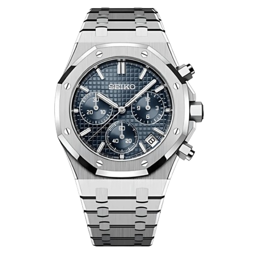 Montre Seiko Mod Royal Oak Chronos bleu avec cadran bleu – mouvement chronographe hybride VK63