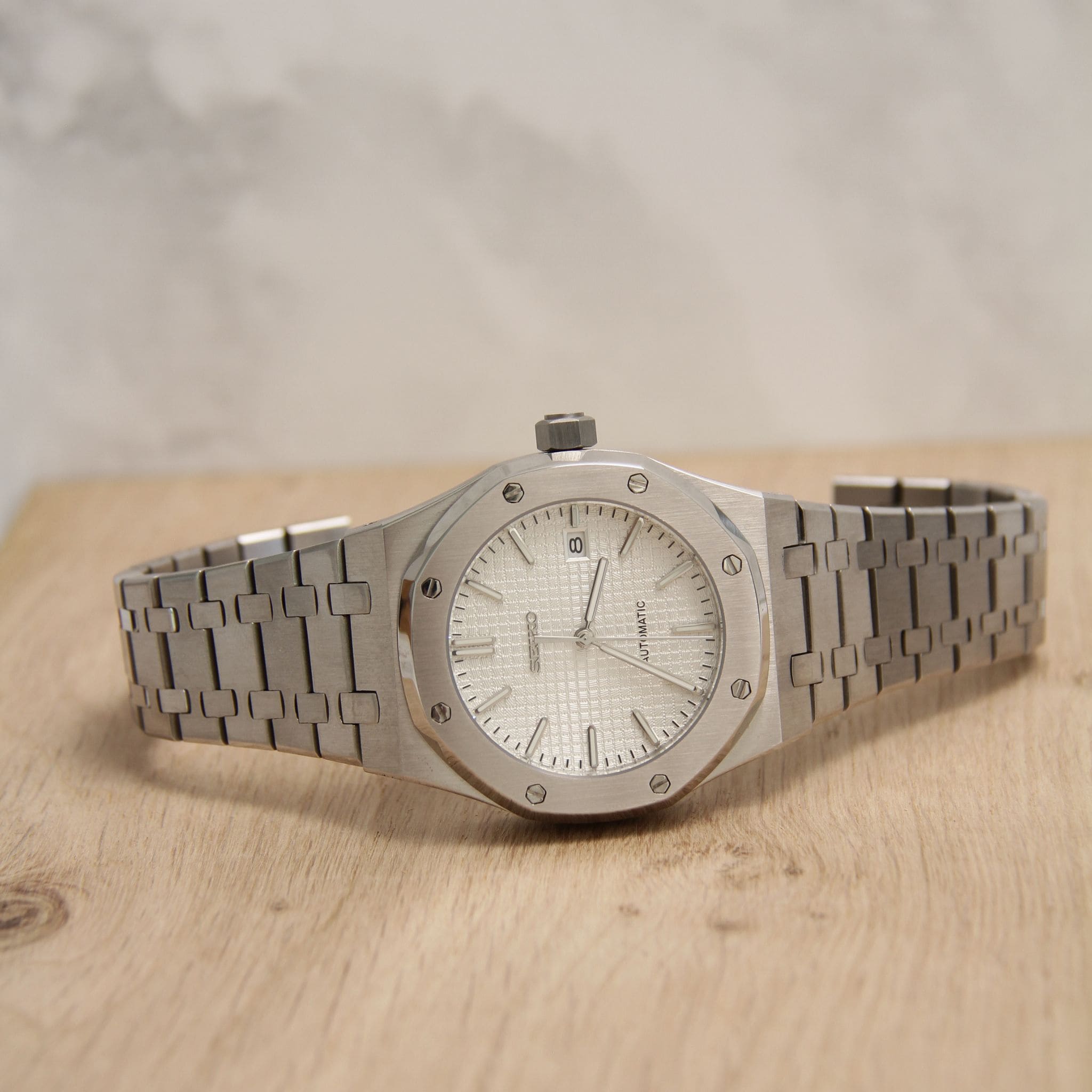 Montre Seiko Mod Royal Oak blanch avec bracelet – mouvement automatique visible NH35