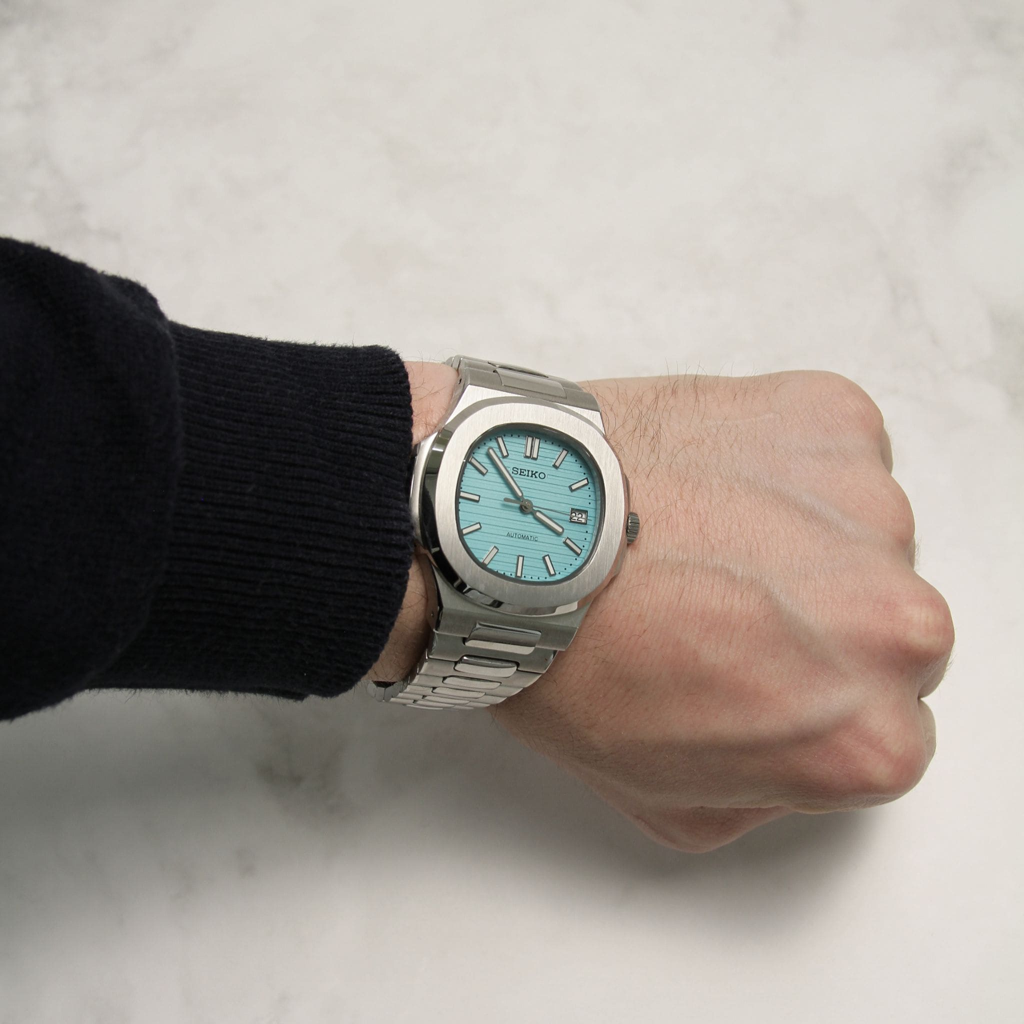 Montre Seiko Mod Nautilus Tiffany Bleu Ciel avec bracelet – mouvement automatique visible NH35