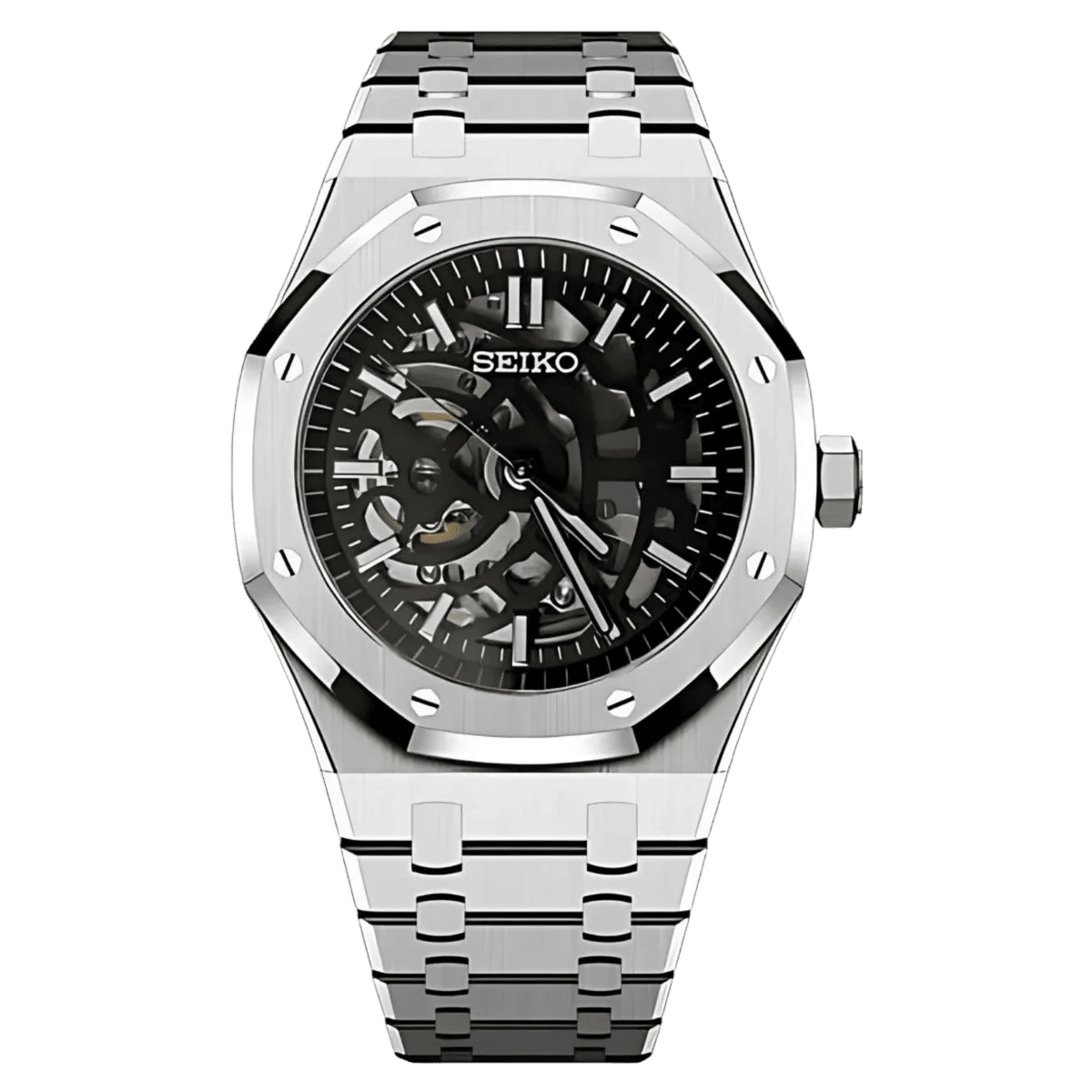 Montre Seiko Mod Royal Oak Squelette 41mm avec boîtier octogonal, mouvement automatique NH70A et verre saphir
