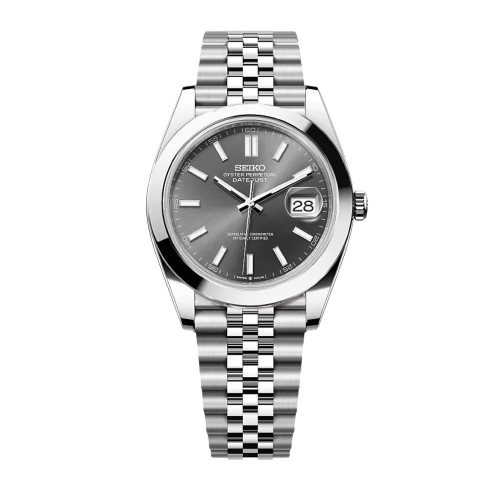 Montre Seiko Mod Datejust Round gris – Cadran gris sunburst avec lunette godronnée – Mouvement automatique NH35