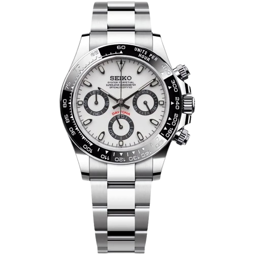 Montre Seiko Mod Daytona Panda noir avec cadran blanc – mouvement chronographe hybride VK63