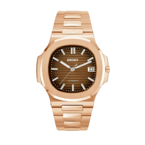 Montre Seiko Mod Nautilus marron avec boîtier or rose – mouvement automatique NH35